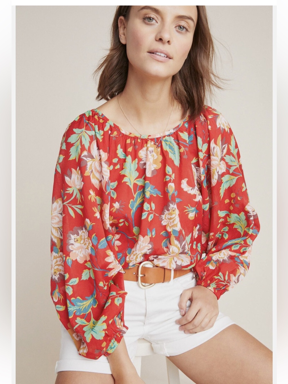 Maeve Red Floral Peasant Blouse